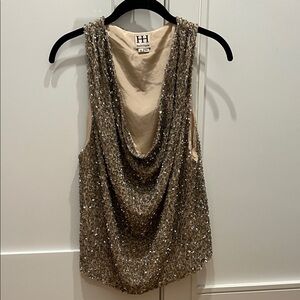 Haute Hippie Glittering Gold Sleeveless Drape Blouse Size Medium